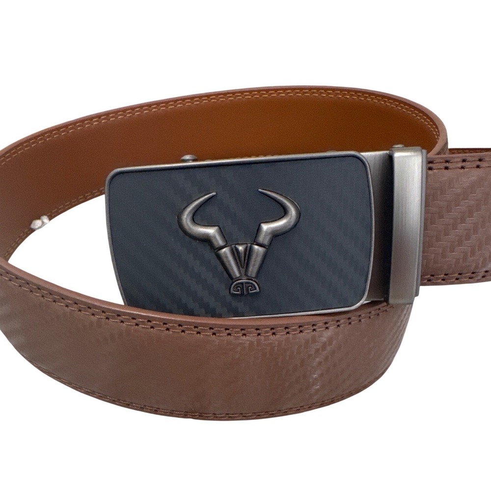 BULLIANT leather ratchet belt carbon fiber texture zinc alloy automatic buckle